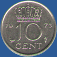 10 центов Нидерландов 1975 года